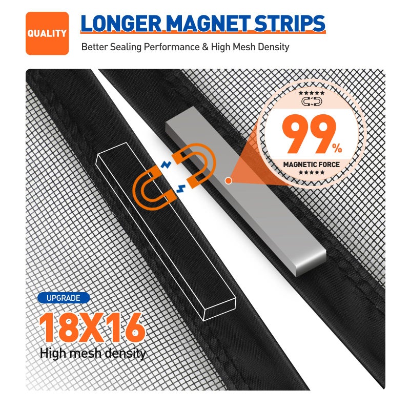 MAGZO Magnetic Screen Door Fit Door Size 48 x 83 Inch, Screen Size 50" x 84" Strong Magnet Mesh with Reinforced Hook & Loop for French, Sliding and Patio Entrances, Black - Image 3